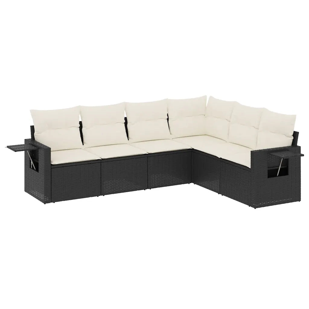 Set Divano da Giardino 6 pz con Cuscini Nero in Polyrattan 3252543