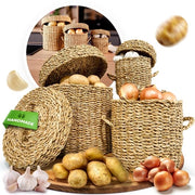 Set di 3 Contenitori per Verdure Naturali – Zeegras Aardappel & Ui Bewaardoos – Ademanti e Chiusi alla Luce – Organizzazione della Cucina Sostenibile