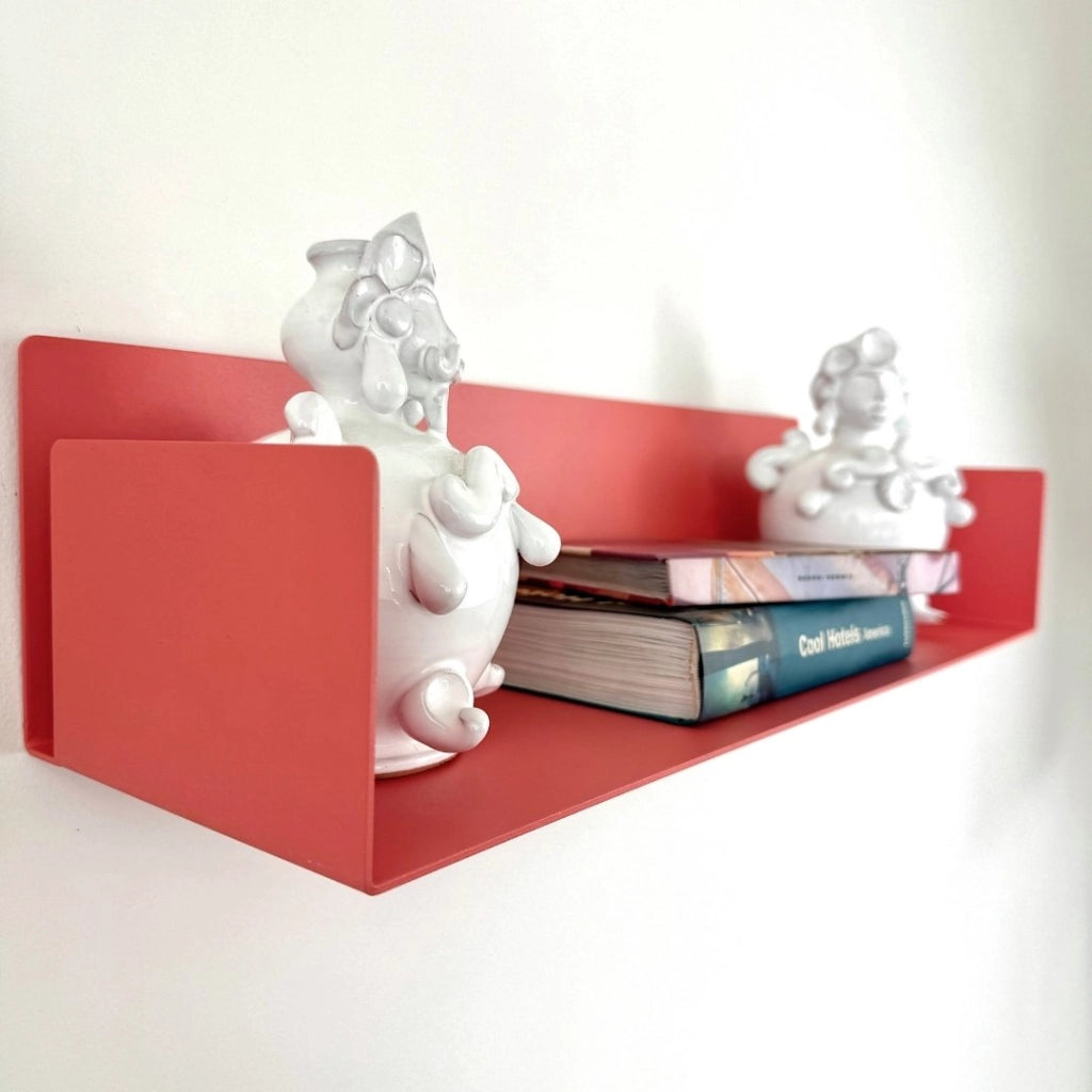ZOI LINE180 Mensola 50 cm in Acciaio Verniciato 1,5 mm con Schiena 12 cm – Ripiano da Parete Moderno per Cucina, Bagno, Ingresso e Soggiorno Colore Mensole: Rosso Mattone