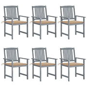 Sedie da Giardino con Cuscini 6 pz in Massello di Acacia Grigie cod mxl 76246