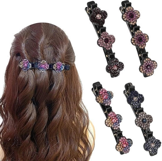 Accessori per capelli per donne - clip per capelli a doppia lamina con design floreale - accessori per capelli con pietre strass - clip per capelli intrecciati
