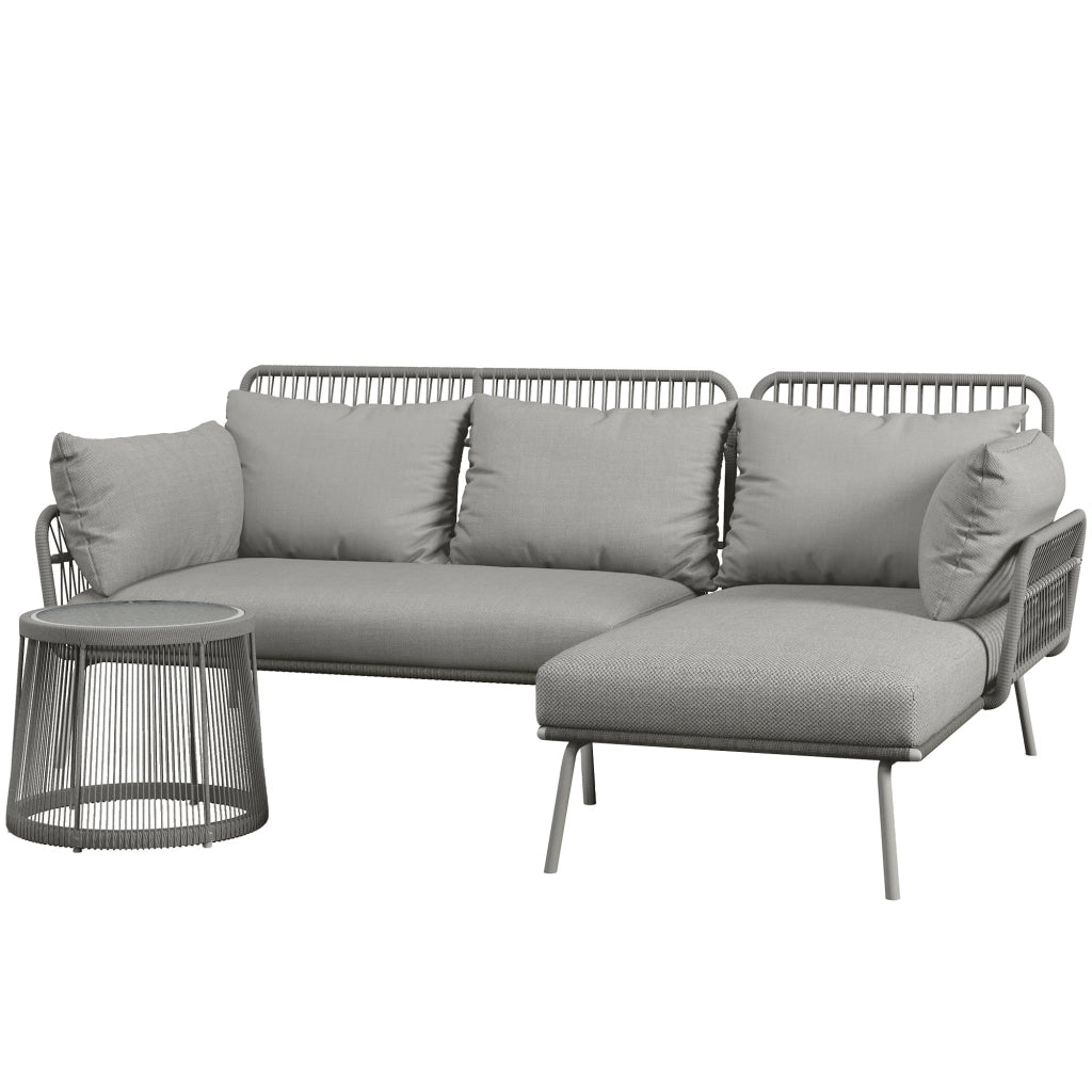 Divano 2 Posti da Giardino con Chaise Longue e Tavolino ¨C zephmum ¨C Grigio Chiaro