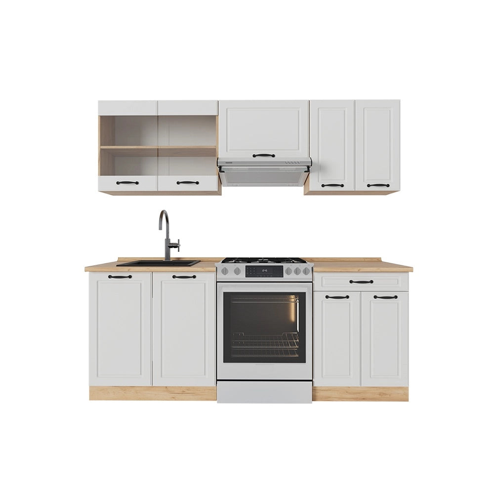 Cucina componibile R-Line Bianco rustico/Rovere dorato 200 cm senza piano di lavoro Vicco