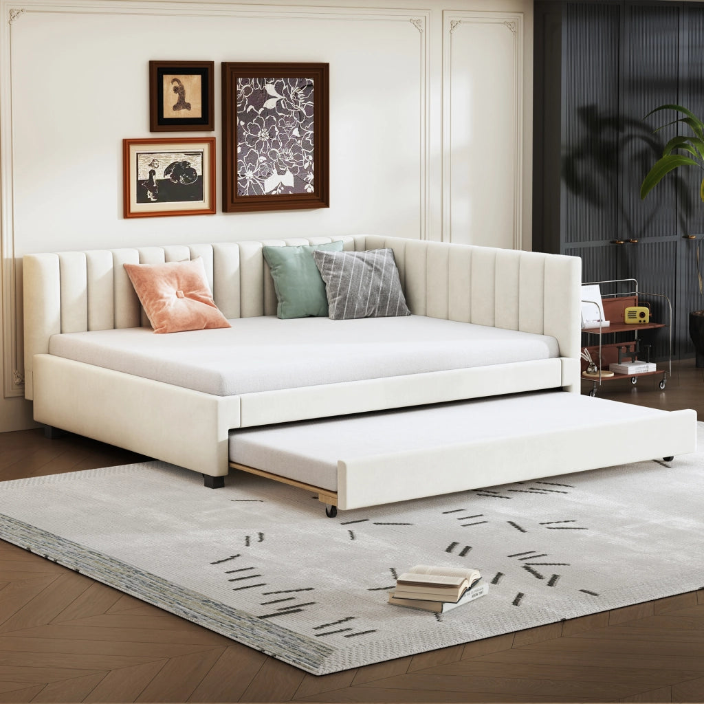 Letto poltrona estraibile in velluto beige 140x200 cm