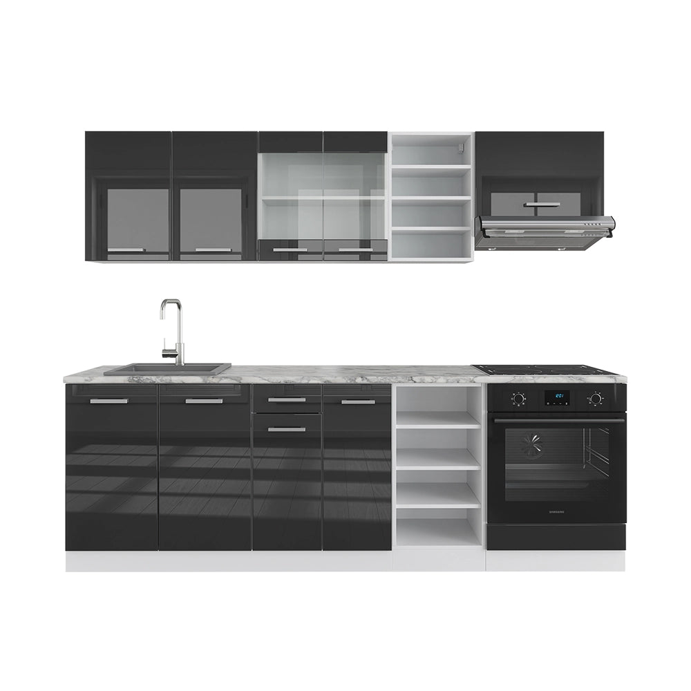Vicco Cucina componibile Antracite lucido/bianco 240 cm senza piano di lavoro