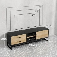 Mobile Porta TV 60" con Armadietto, 2 Cassetti e Ripiani Aperti, 140x35x45 cm, Legno Naturale