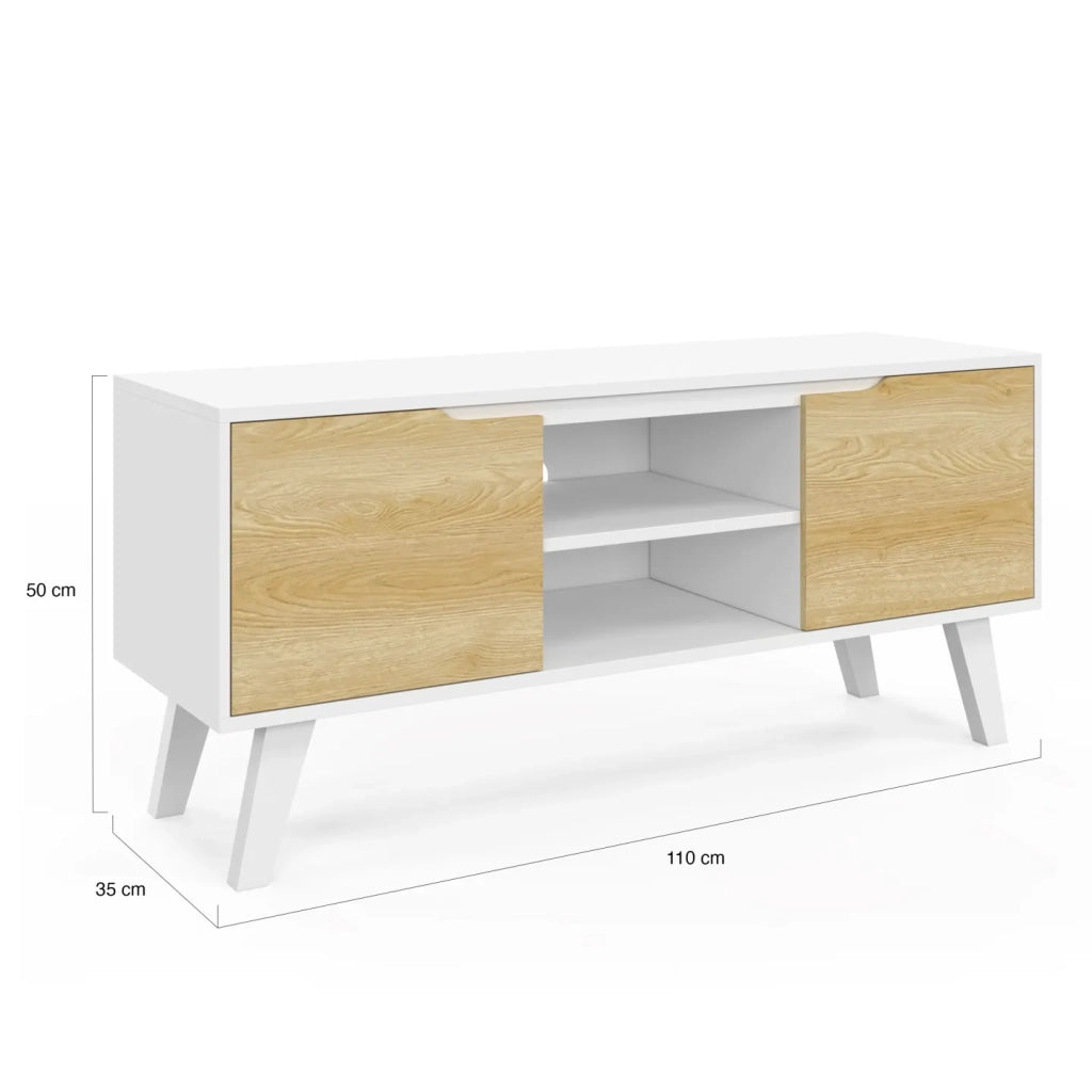 IDMarket - Mobile TV FINN bianco da 110 cm con 2 ante effetto faggio