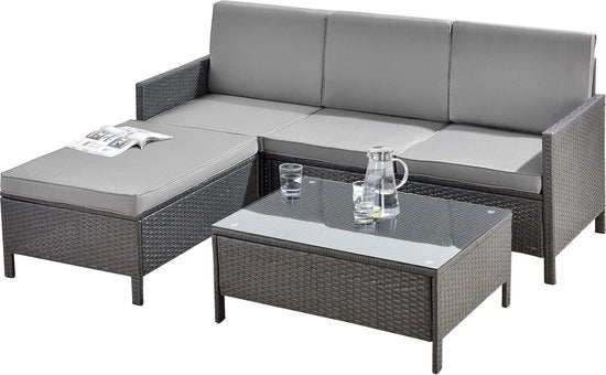 Set da giardino a 3 posti - 3 pezzi - Tavolo e 3 poltrone - Grigio scuro e Grigio chiaro - Design moderno