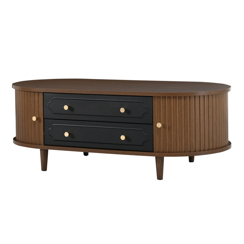 Tavolino da salotto 100 x 50 x 36 cm in effetto noce con 2 cassetti e 2 ante a rullo