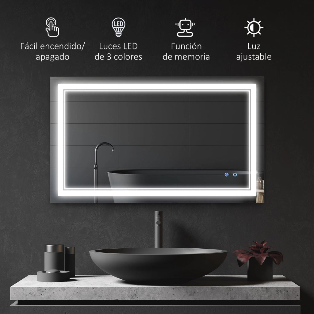Specchio Bagno LED con Luce Regolabile e Interruttore Touch ¨C zephmum ¨C 100x60 cm Argento