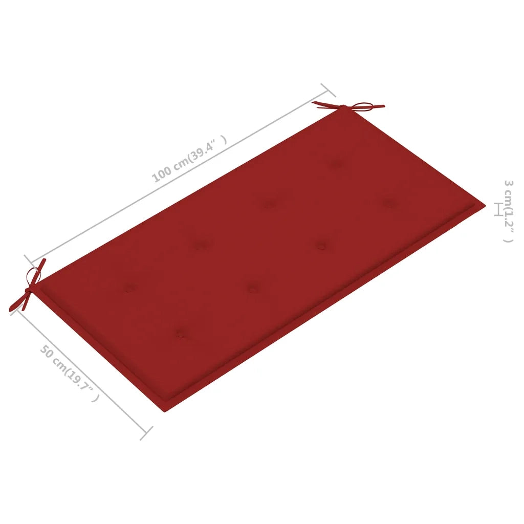 Panca da Giardino con Cuscino Rosso 112cm Teak Massello