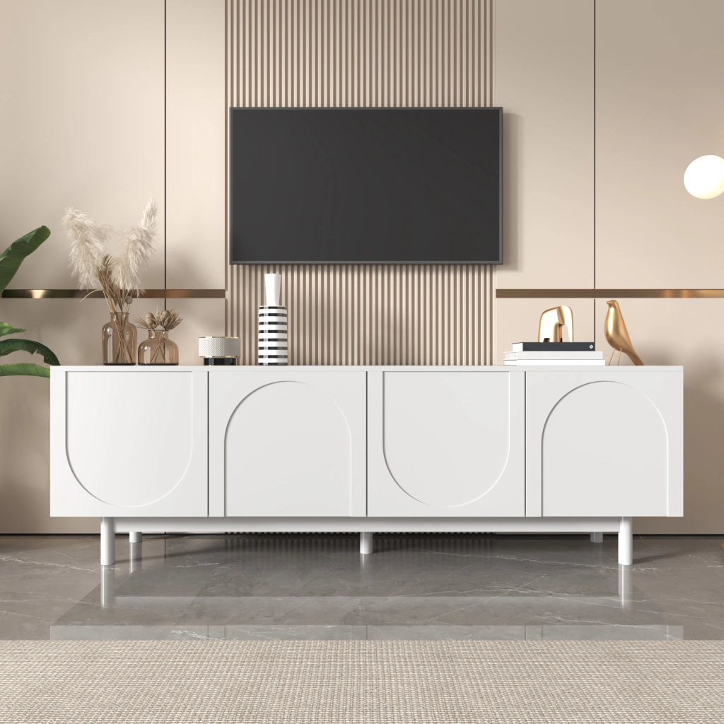 Mobile TV 175x38x56 cm; 4 ante push-to-open con ripiani regolabili; pannello truciolare bianco