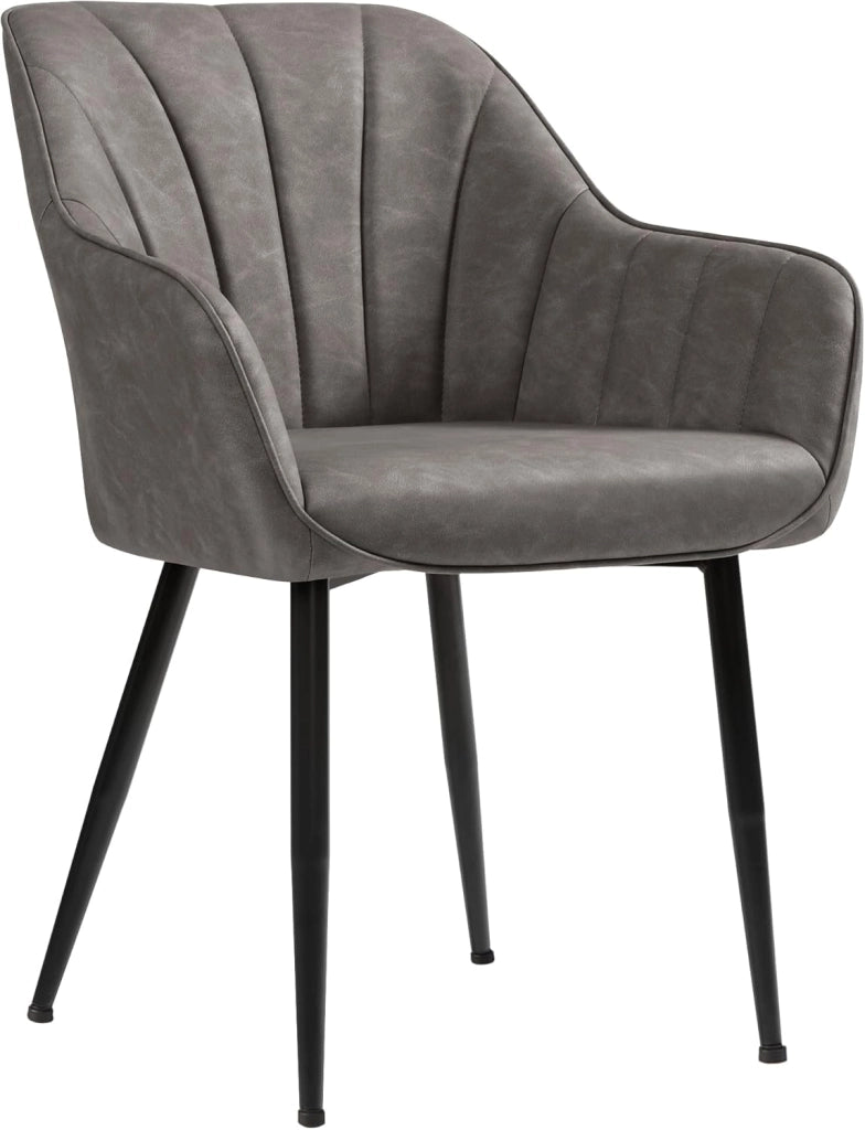 SONGMICS Poltroncina, Sedia da Pranzo, Sedia Imbottita, Fodera in Similpelle PU con Effetto Vintage, Gambe in Metallo, Portata 110 kg, Sala da Pranzo Salotto Camera, Grigio LDC079G01