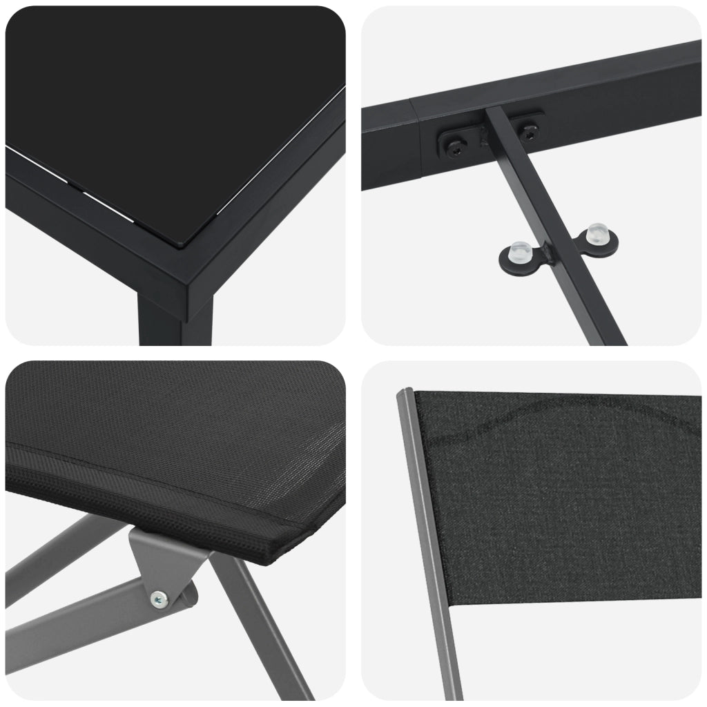 Set da Pranzo da Giardino 9 Pezzi Nero Textilene e Acciaio