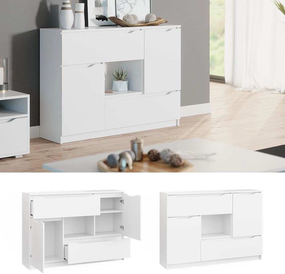 Cassettiera per camera da letto Ruben, Bianco, 120 x 84 cm, per riporre abiti e oggetti di uso quotidiano