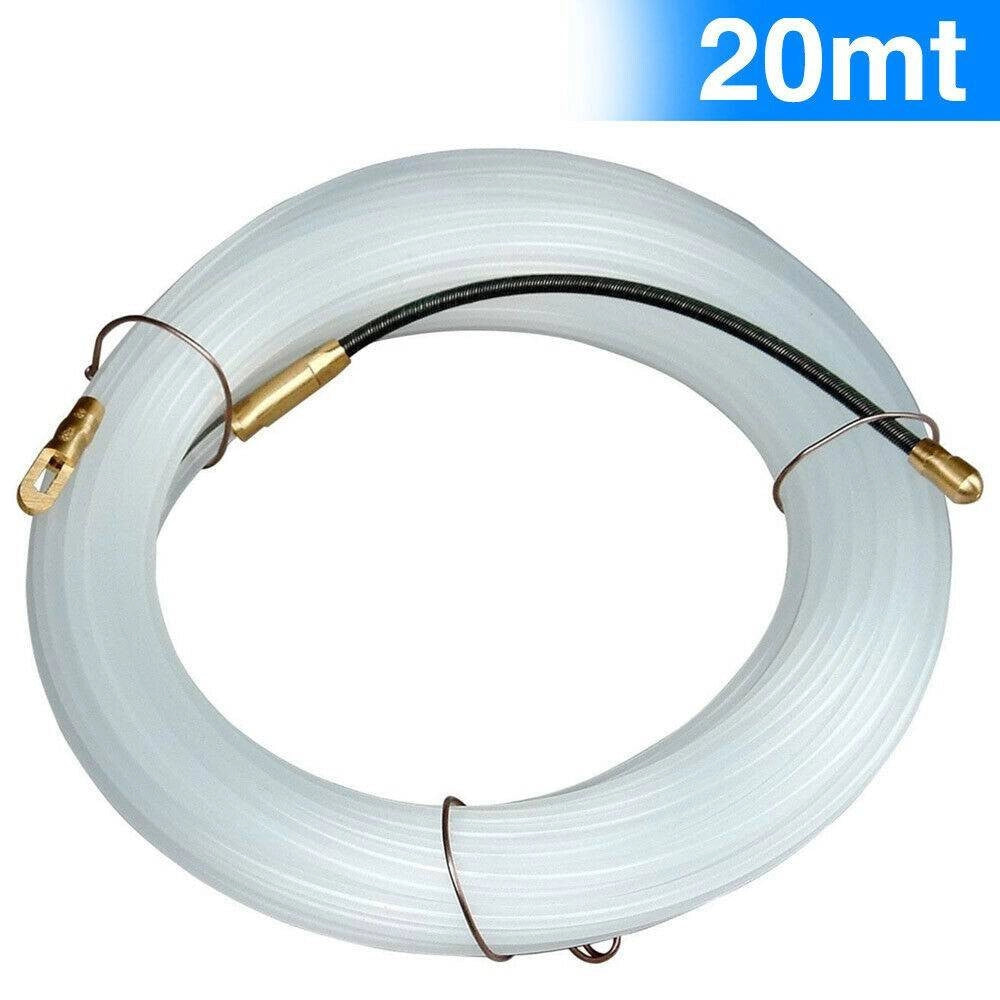 Trade Shop - Sonda Passacavi Elettricista 20mt Tiracavi Tirafili Cavi Elettrici 3mm Bianco -