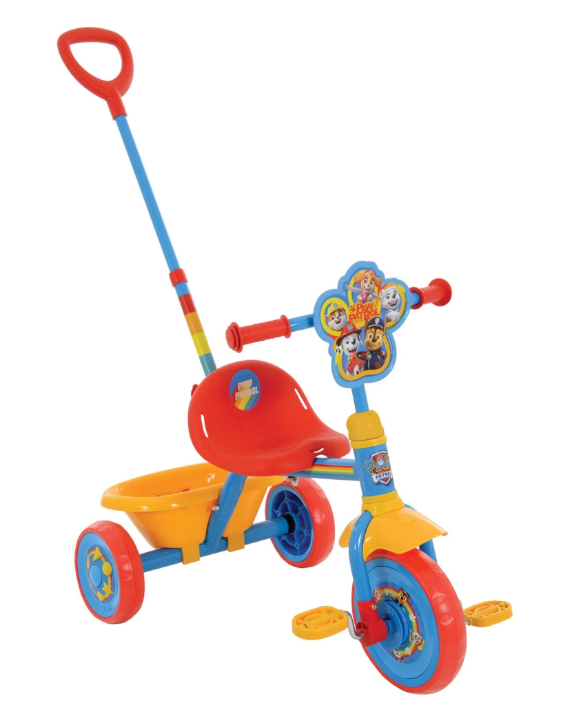 Triciclo a Pedali Primi Passi per Bambini con Maniglione Genitoriale Rimovibile e Vano Contenitore Paw Patrol Azzurro