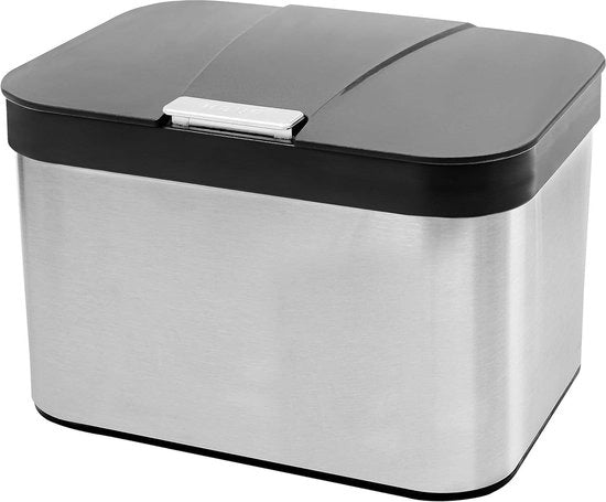 Cassetto per Rifiuti/Composto da Cucina - 43 L Cassetto da Lavoro - 25 x 17 cm - Nero/Argento Cassetto in Plastica e Acciaio Inossidabile per Rifiuti/Composto con Coperchio