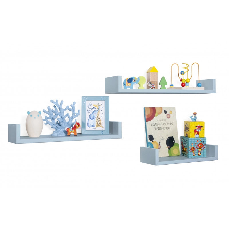 Set di 3 Mensole da Muro, Mensole Muro Design, Mensola da Parete, Blu Baltico, 60x8 p15,5 cm, 50x8 p15,5 cm e 40x8 p15,5 cm - Calamita