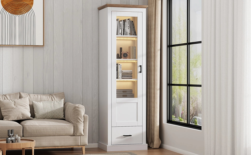 Vetrina Moderna Bianca 50x35x178 cm Mobile a Colonna con Luci LED e Presa USB