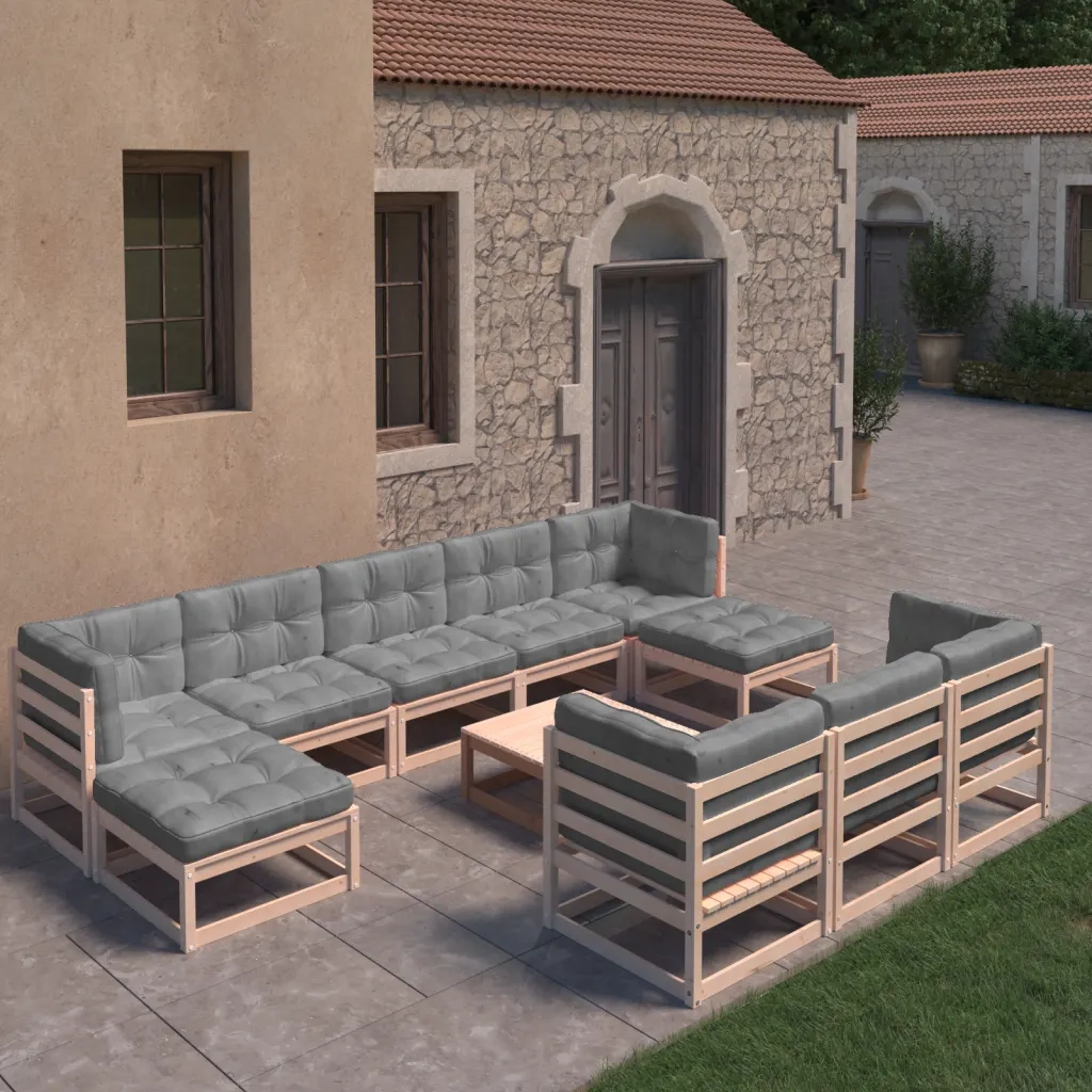 Set Divani da Giardino 11 pz con Cuscini Legno Massello di Pino cod mxl 40311