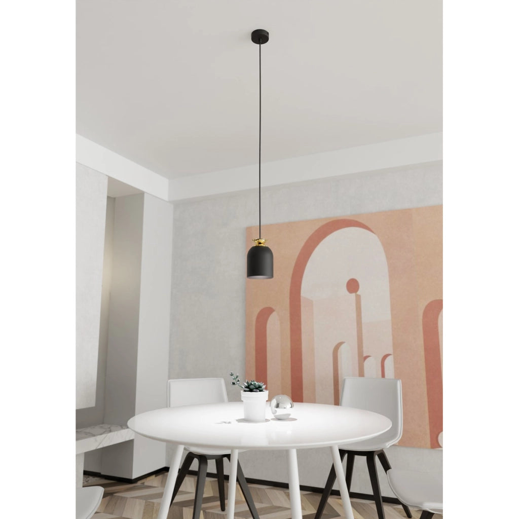 Lampada a sospensione Target in acciaio nero opaco e oro
