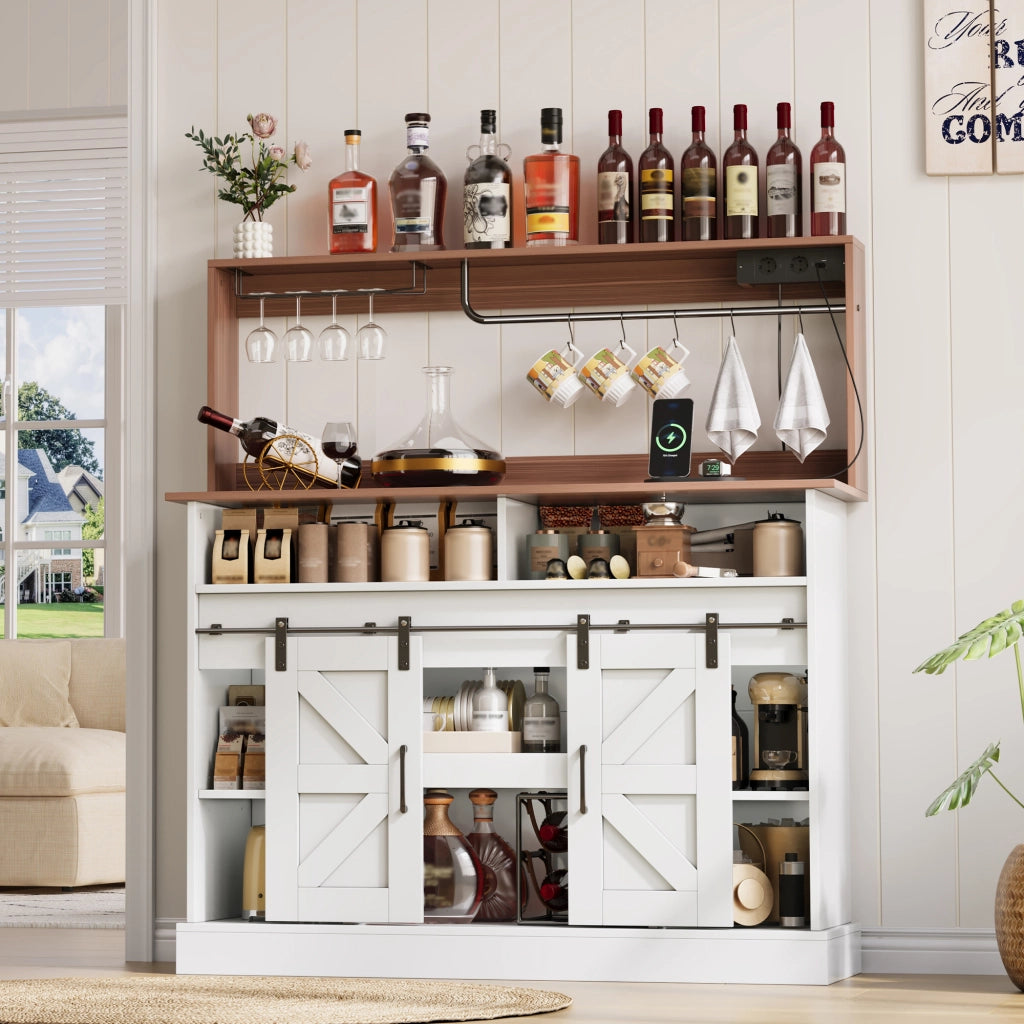 Bar caff¨¨ lungo 120 cm - Zephmum- Porte scorrevoli, porta bicchieri, prese (2 AC, 2 USB)