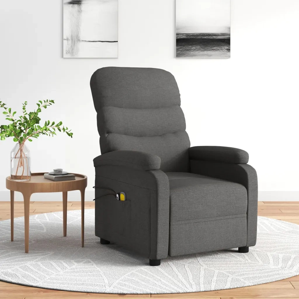Poltrona Massaggiante | Sedia Relax Elettrica Grigio Scuro in Tessuto