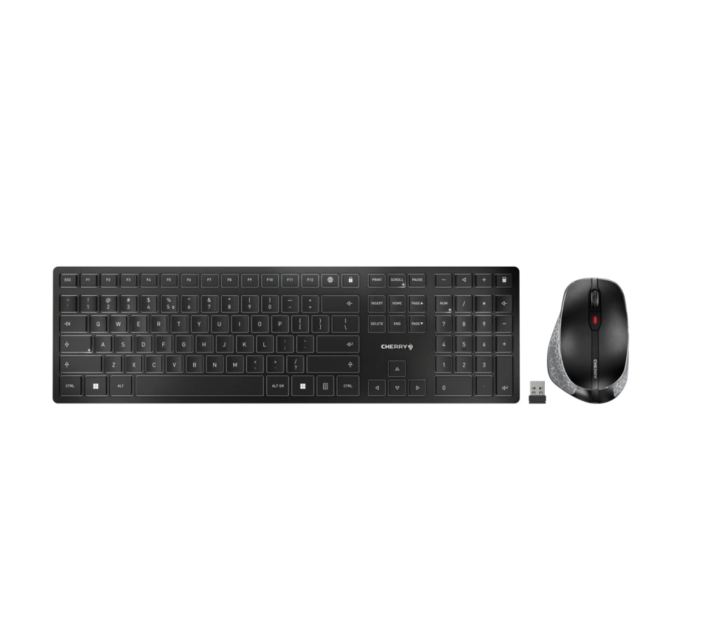 Cherry dw 9500 slim tastiera mouse incluso universale rf senza fili + bluetooth qwerty inglese nero, grigio - JD-9500EU-2