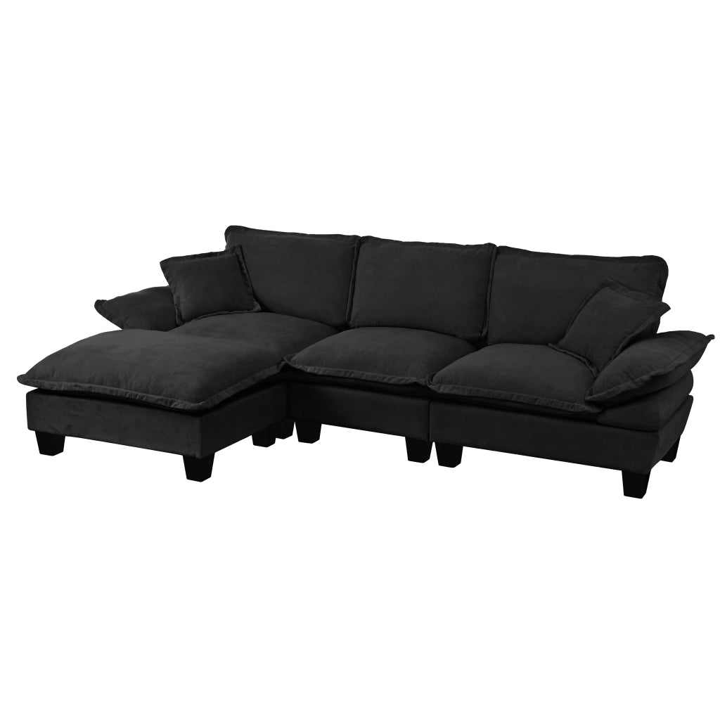 Divano Angolare Modulare con Ottomane ¨C Xylo ¨C Chenille Nero, Cuscini Morbidi