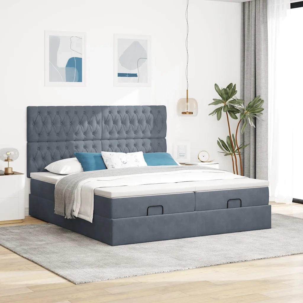 Struttura Letto Pouf con Materassi 160x200 cm in Velluto