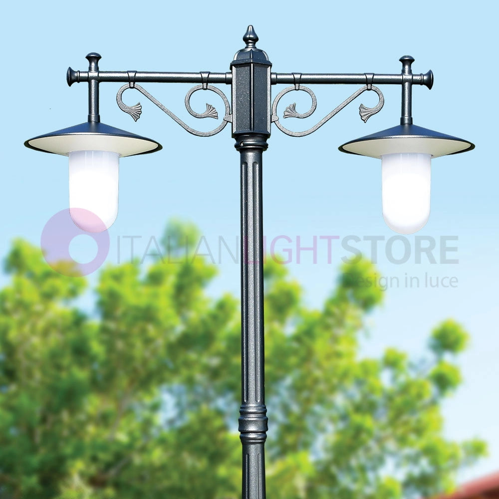 KAIROS ANTRACITE Lampione h.260 a 2 Luci da Esterno Giardino con piattini d.30