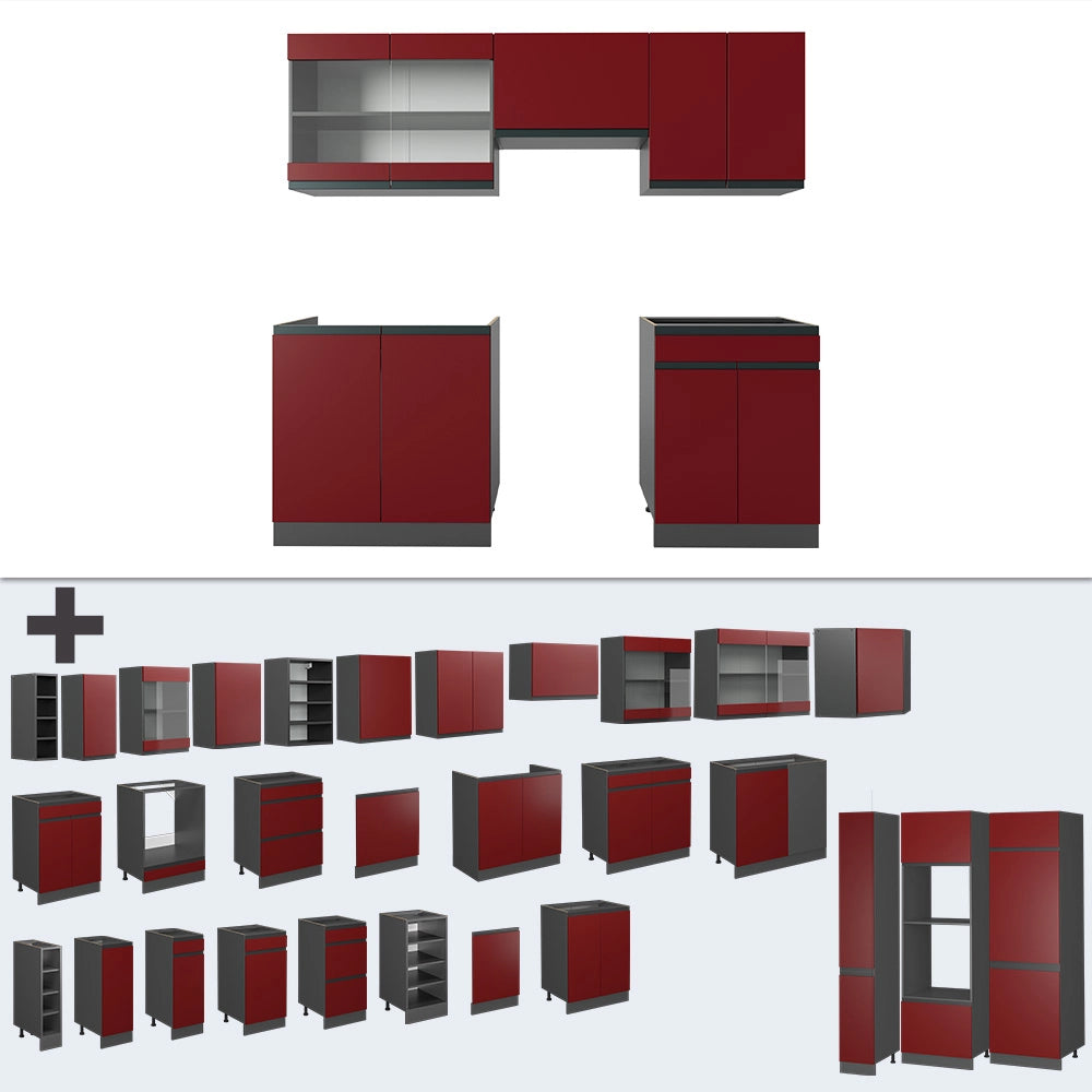 Vicco Cucina componibile Rosso/antracite 200 cm , PL Marmo