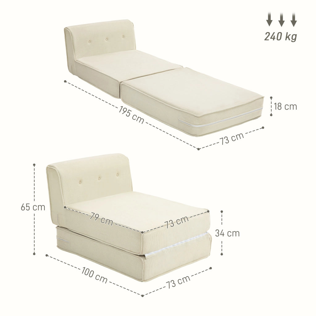 Letto Divano Pieghevole Imbottito ¨C Zephmum ¨C Bianco 90x200