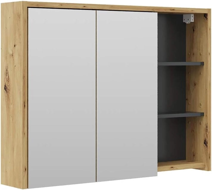 Mobile a specchio per bagno Viola, Verde/Artigianale, 100 x 75 cm con ripiani aperti, per montaggio a parete con ripiani aperti