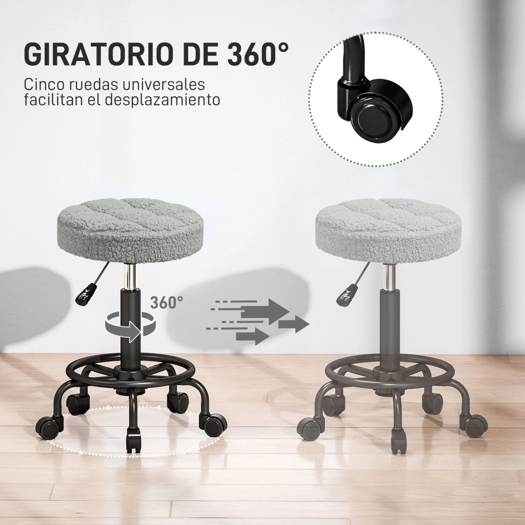 Sgabello Girevole con Ruote ¨C Zephmum ¨C Grigio Tessuto Altezza Regolabile 50-66 cm
