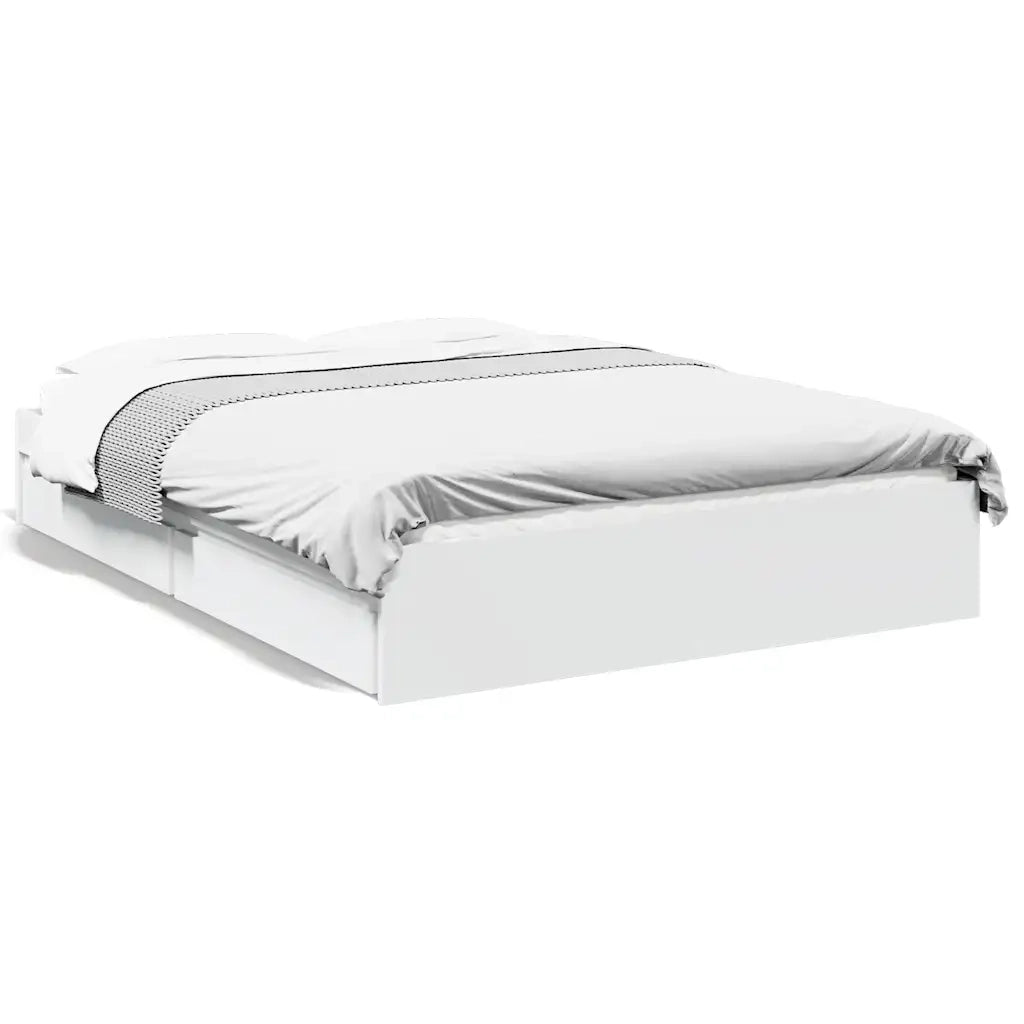 Letto matrimoniale | Letto per adulti | Giroletto con Cassetti Bianco 120x200 cm in Legno Multistrato