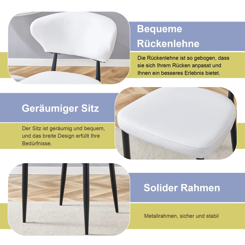 Sedia da sala da pranzo 2 pezzi con schienale ergonomico in PU e gambe in metallo, bianco e nero, stile moderno