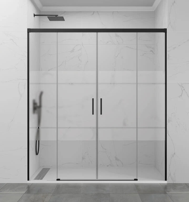 Box doccia frontale BASIC 2 fissi + 2 scorrevoli 140 cm (75+75) nero opaco vetro Frost Plus