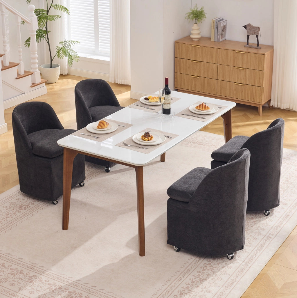 Set 2 Sedie da Pranzo Girevoli in Chenille Grigio
