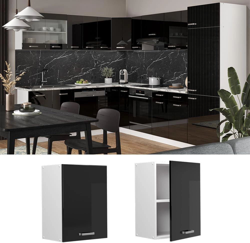 Pensile da cucina R-Line, Nero lucido, 45 cm, per la libera combinazione all'interno di sistemi cucina modulari