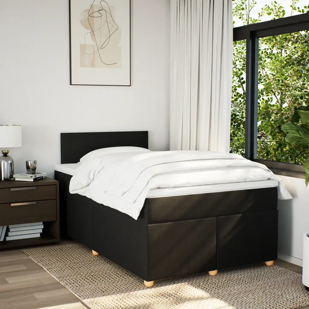 Giroletto a Molle con Materasso Nero 120x190 cm in Tessuto