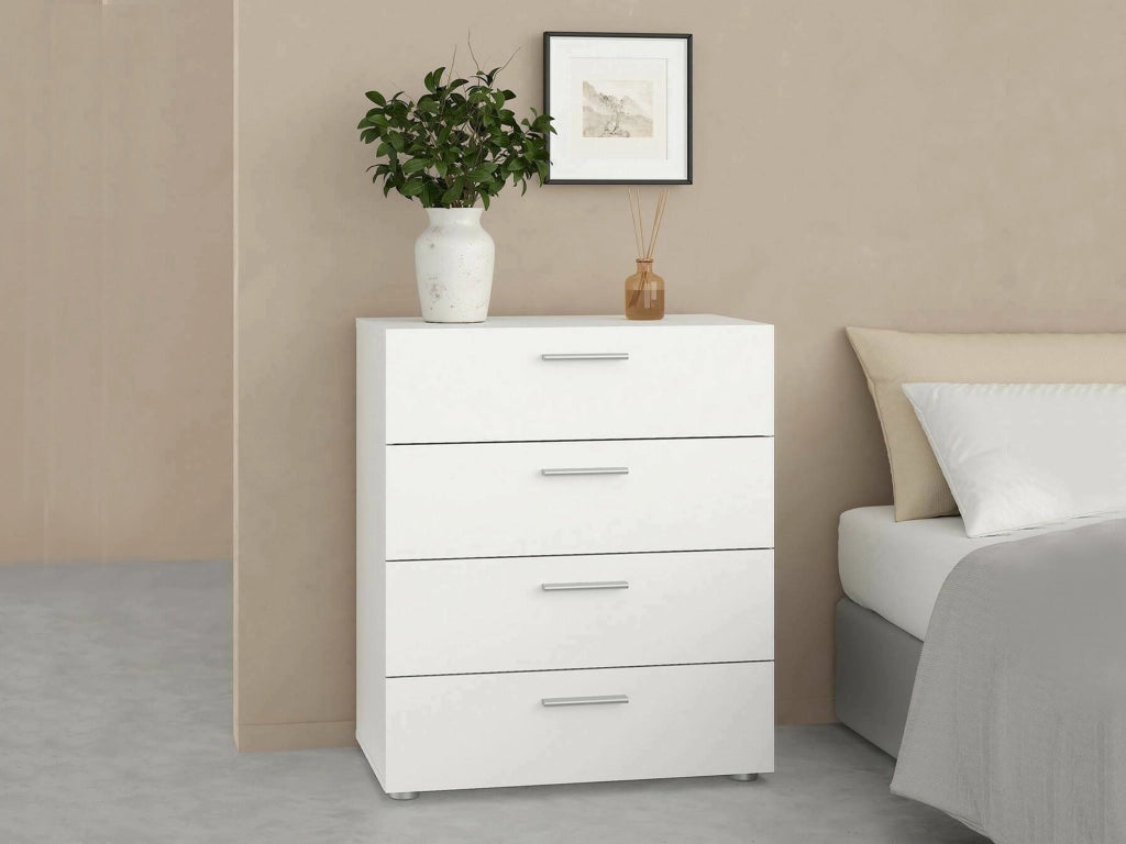 Cassettiera a quattro Aramis, colore bianco, cm 70 x 82 x 40