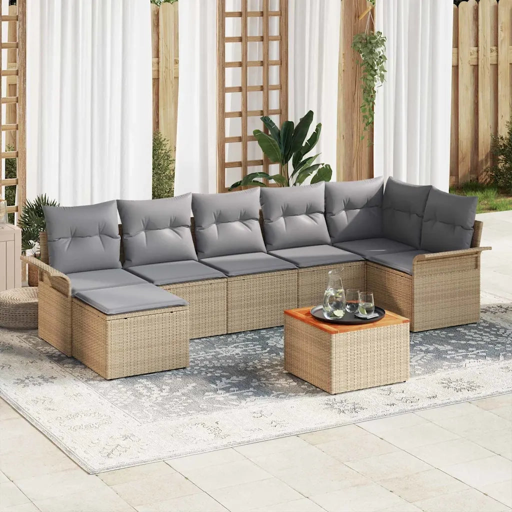 Set Divano da Giardino con cuscino 8 pcs Beige polyrattan