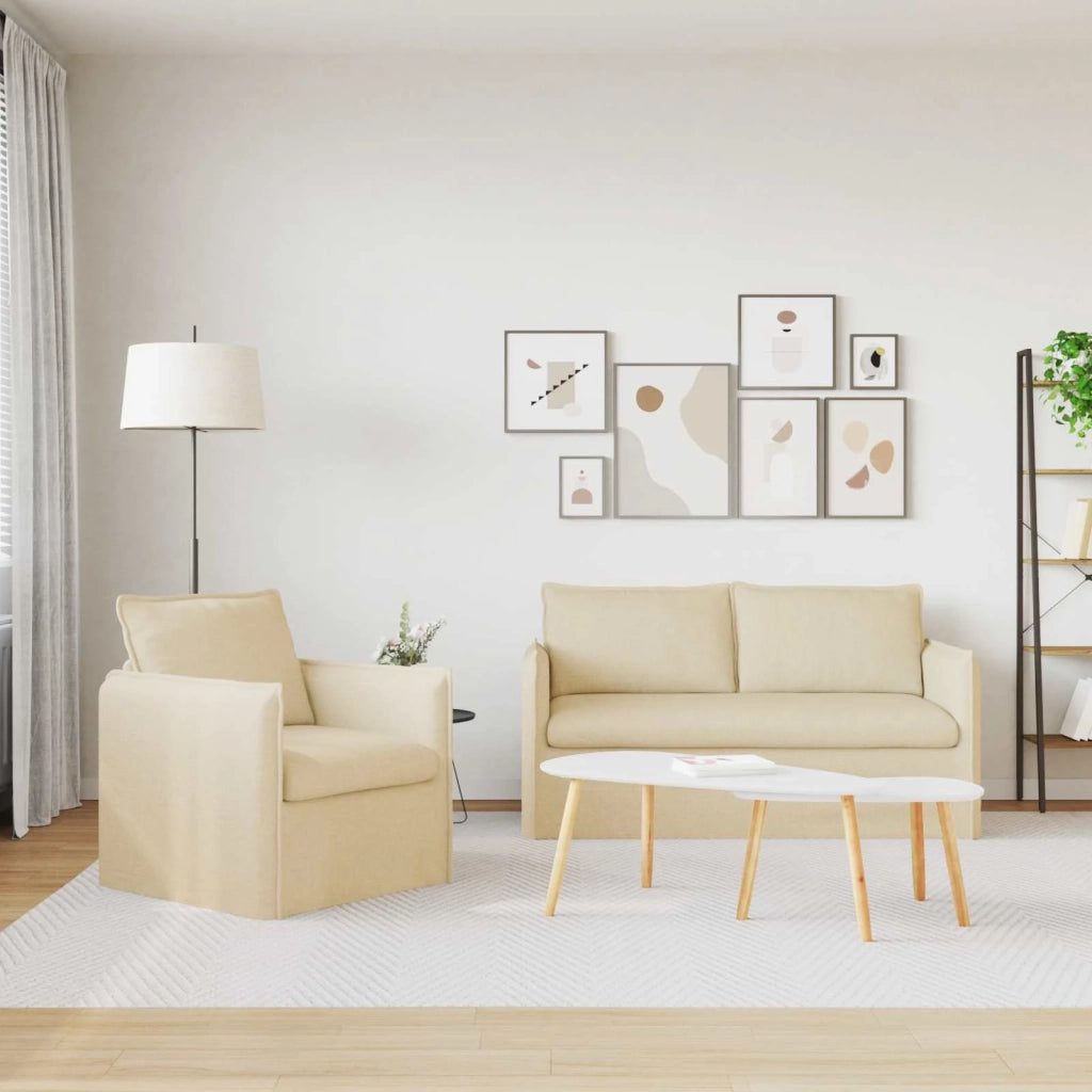 Divano 2 pcs Crema 196 x 82 x 85 cm Tessuto