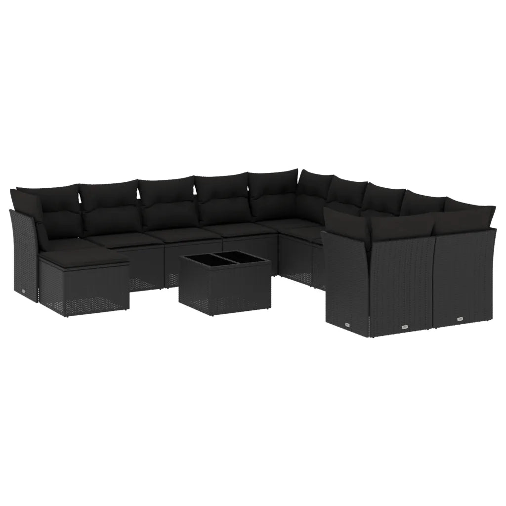 Set Divani da Giardino 12 pz con Cuscini Nero in Polyrattan 3250454