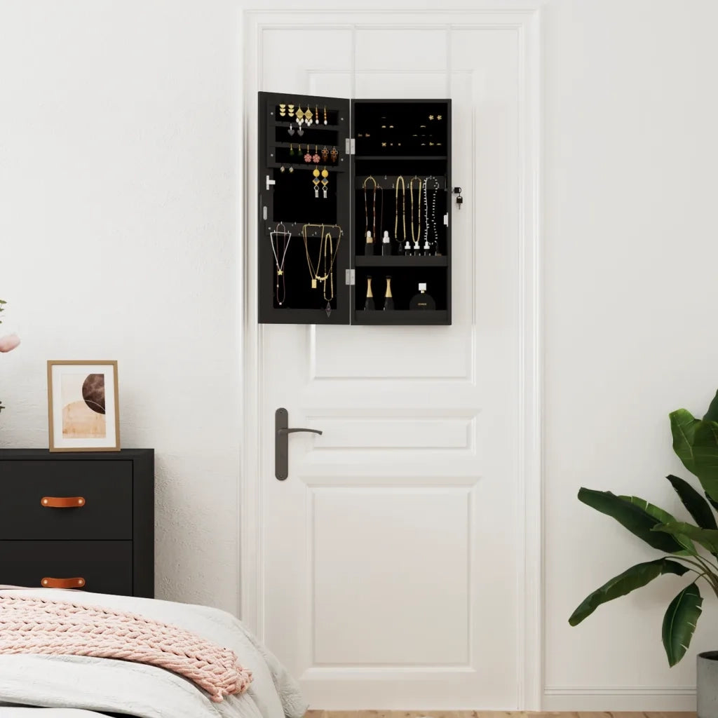 Armadio Portagioie con Specchio a Muro-Specchiera Portagioie Nero 30x8,5x67 cm