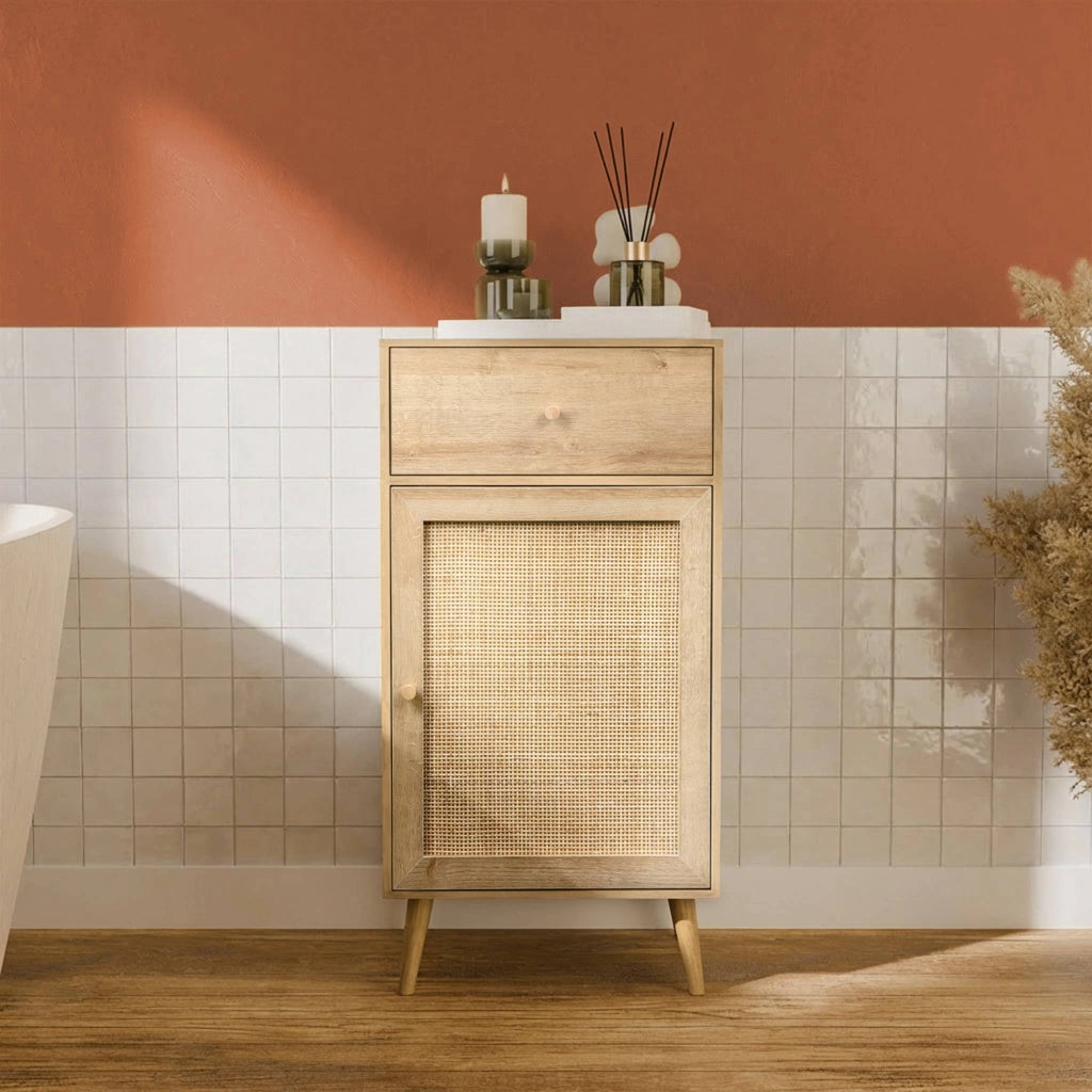 Mobile da bagno decorato in legno, marrone naturale