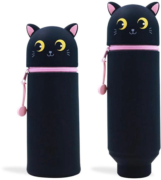 Etui 2-in-1 in silicone morbido - Stile cartoon DIY per bambini, disegno gatto nero e rosa