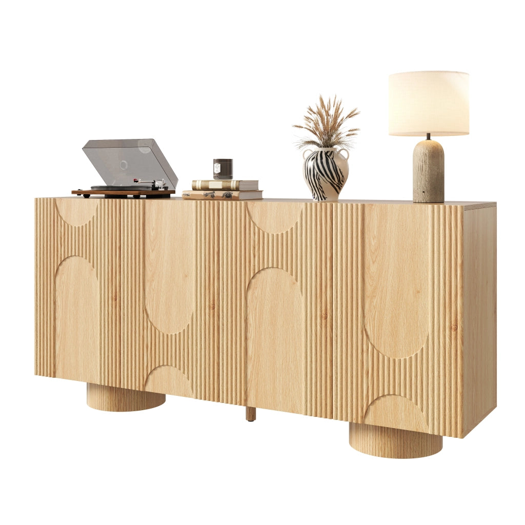 Credenza a 4 ante con ripiani regolabili per ingresso e soggiorno in MDF e bambù naturale